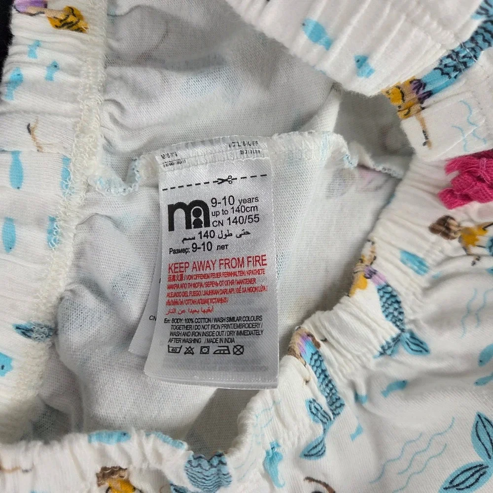 Mothercare Girls Mermaid Pajama Set White Flutter Sleeve Top Shorts Size 9-10Y
